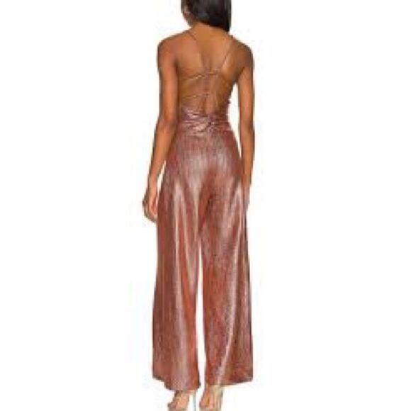 Free People Shimmer and Shine Metallic Rose Gold Jumpsuit - Picture 6 of 10